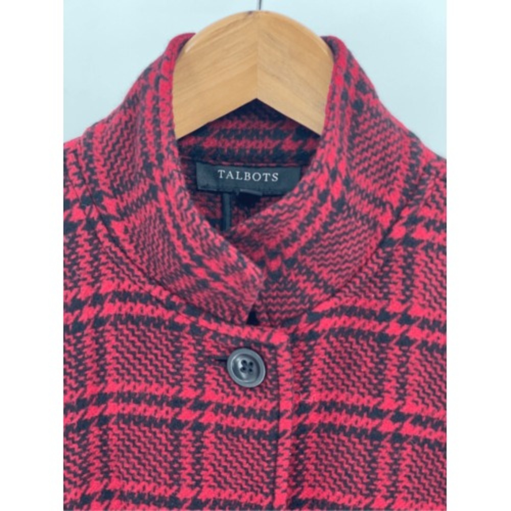 Talbots Blazer Jacket Women 10 Plaid Red Black Check Button Front Wool Blend - Picture 4 of 13